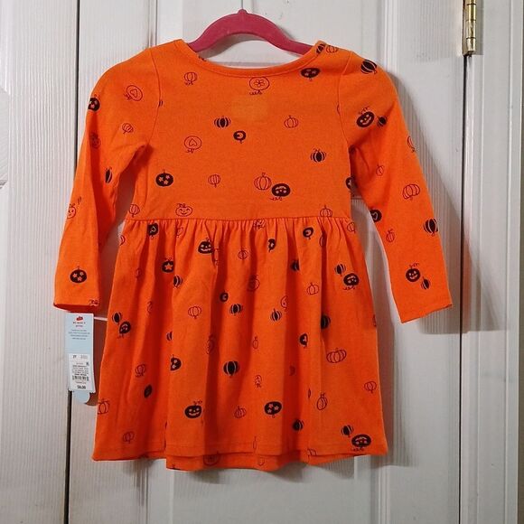 Cat & Jack orange long sleeve Halloween pumpkin jack o lantern dress  Sz 2T NWT - Picture 6 of 8
